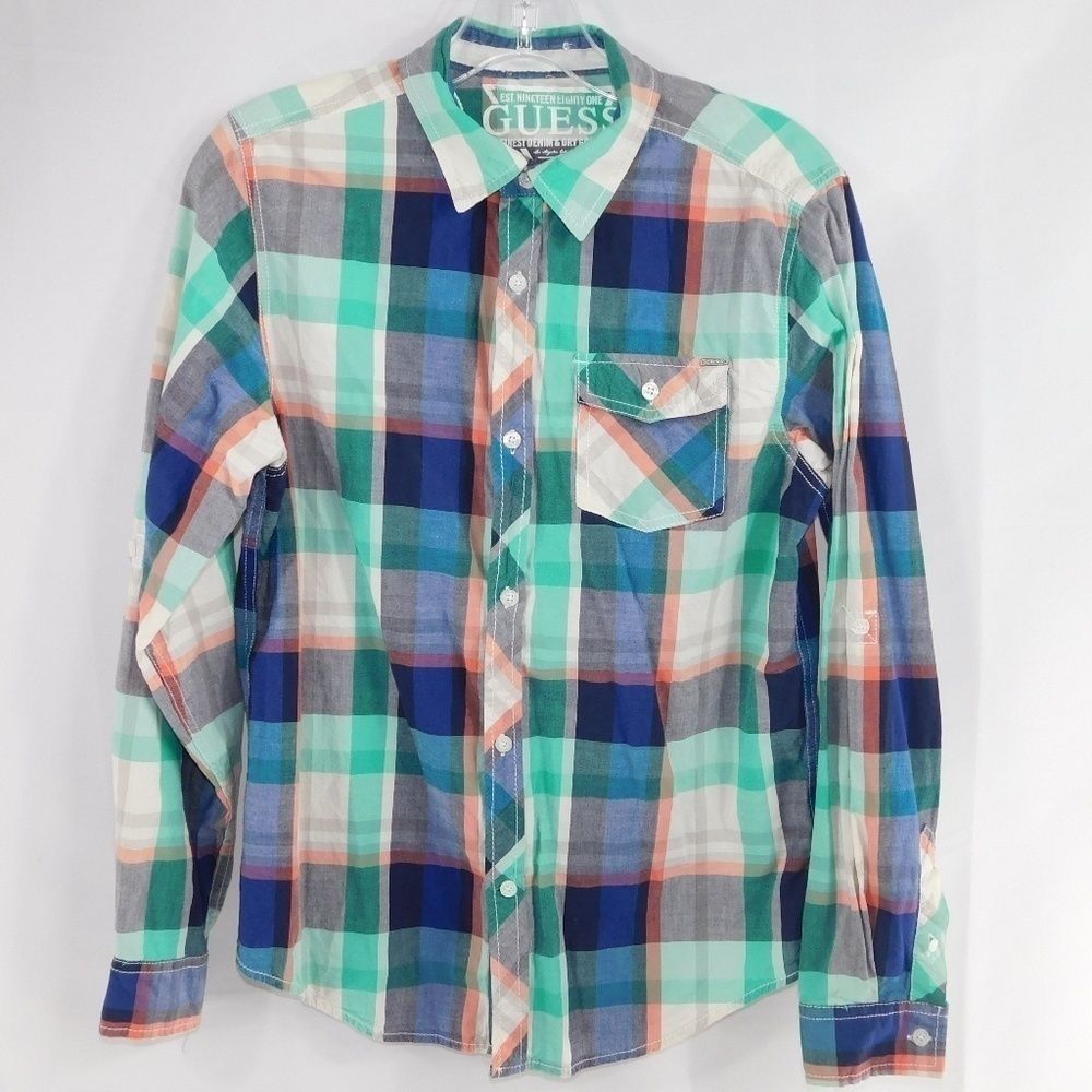 Guess Pastel Plaid Long Sleeve Button Up